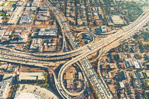 Aerial View Of A Freeway Intersection In Los Angeles Editorial Photo