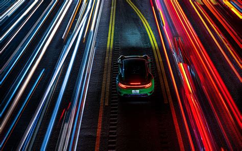 Wallpaper Photography Car Light Trails Porsche Lights Rear View Road Night Lines Long
