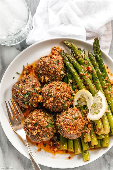 Cheesy Meatballs Recipe with Lemon garlic Asparagus - Easy Meatball Recipe — Eatwell101