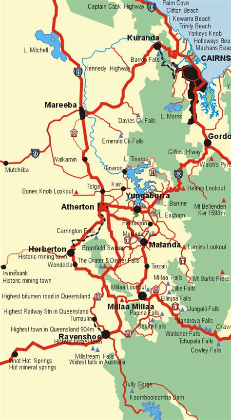 Atherton Tablelands Map Tropical Rainforest North Queensland