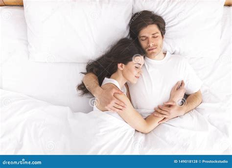 Loving Couple Sleeping In Bed And Hugging Stock Photo Image Of Calm