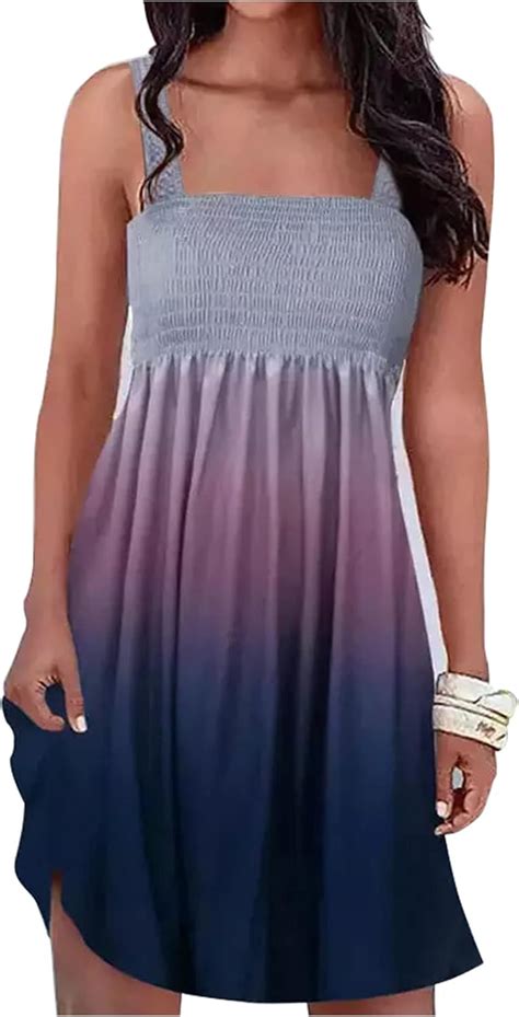 Chuntianran Gradient Smocked Sleeveless Mini Dress For Women Summer