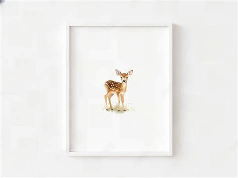 Fawn Baby Deer Watercolor Paintingwoodland Decor Minimal Forest Art