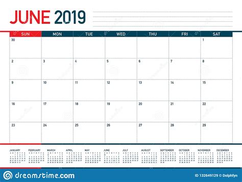 June 2019 Desk Calendar Vector Illustration Stock Vector Illustration