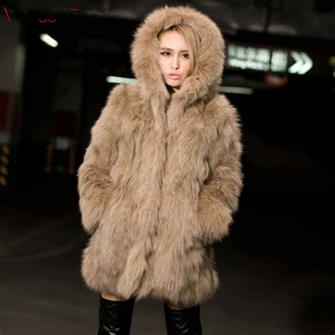 Varbooelsa 2017 New Fashion Faux Fox Fur Coat Women Winter Long Luxury