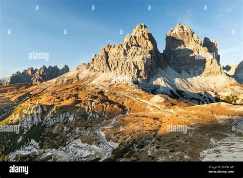 The Auronzo Hut And The Southern Rock Faces Of The Three Peaks Tre Cime