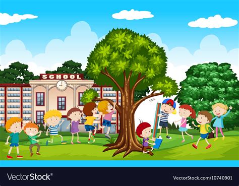 Students Playing In The School Yard Royalty Free Vector