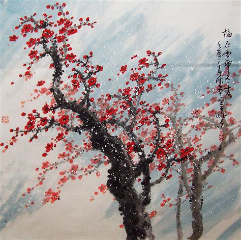 Original Painting Chinese Art Oriental Art Lovely Cherry Blossom Tree