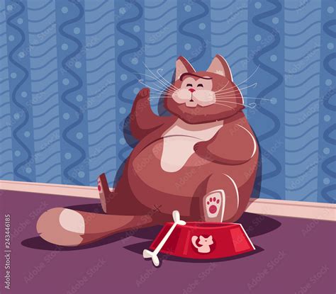 Funny Fat Cat Cartoon Vector Illustration Character Design Stock