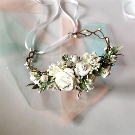 Simple Wedding Flower Crown White Bridal Floral Hair Piece Etsy