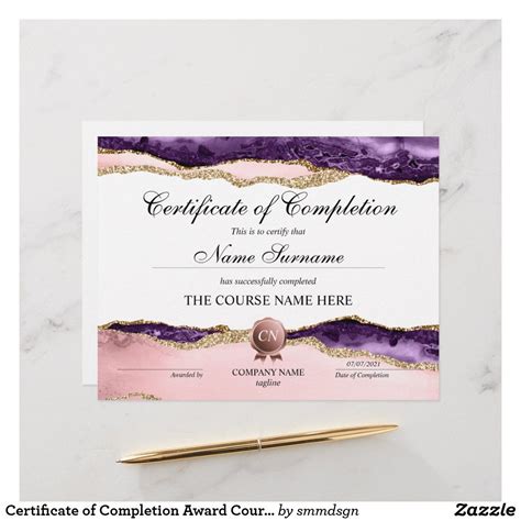 Certificate Of Completion Award Course Completion Zazzle Artofit