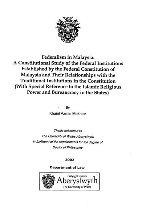 Constitutional powers can be classified as federal powers only. (PDF) Federalism in Malaysia: A Constitutional Study of ...