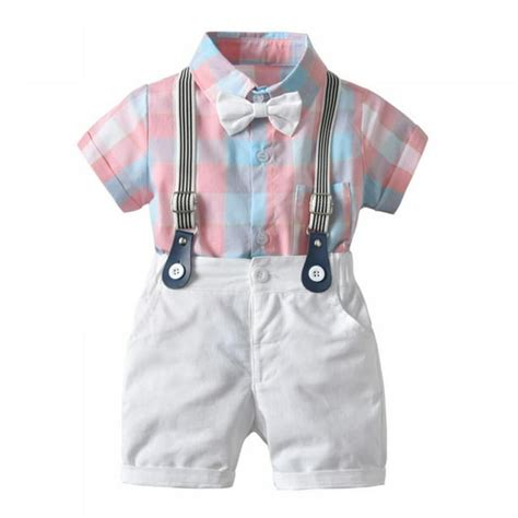 Baby Boys Gentleman Outfits Suits Infant Short Sleeves Shirtbib Pants