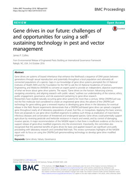 Pdf Gene Drives In Our Future Challenges Of And Opportunities For