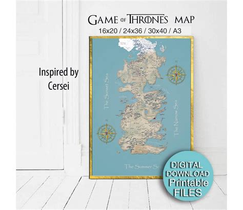 Westeros Map Printable Game Of Thrones Map Of Westeros Etsy