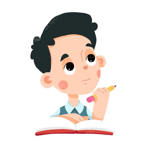 Boy Reading Book Clipart Hd Png Boy Kid Thinking And Reading Book Anak
