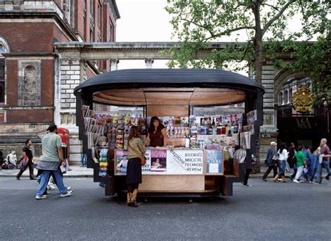 A kiosk is a small shop in a public place such as a street or station. Paperhouse, London, Newspaper Kiosks - e-architect