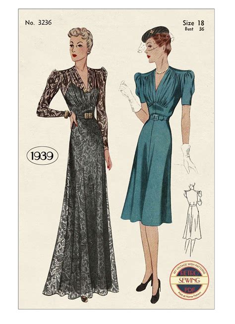 1930s Tea Or Dinner Dress Pdf Sewing Pattern Bust 36 Etsy