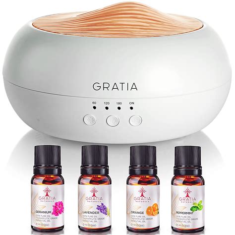 Gratia Naturals Essential Oils Aroma Diffuser W 4 Oils Set Included