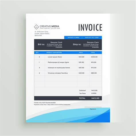 Blue Invoice Template Vector Design Download Free Vector Art Stock