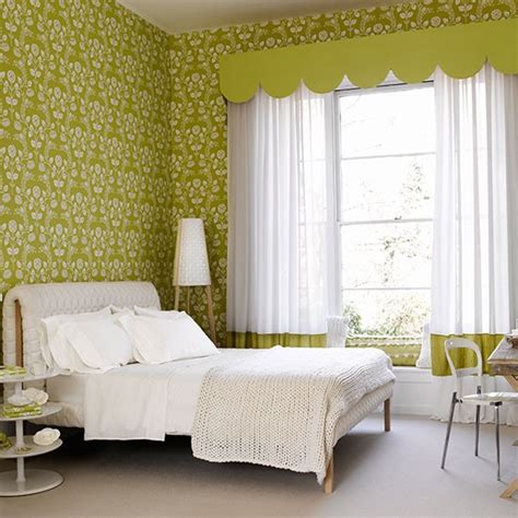 Green Bedroom With Modern Floral Wallpaper Colourful