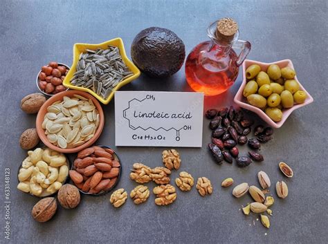 Food High In Linoleic Acid With Structural Chemical Formula Of Linoleic