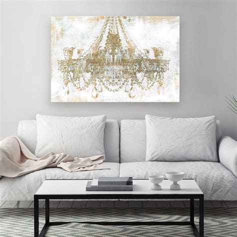 Lit chandelier canvas print by mindy sommers. Stunning gold chandelier canvas art to place in your ...