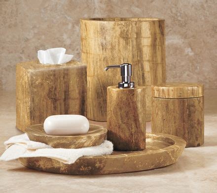 Charming and functional at once, anthropologie's collection of bathroom décor elevates master baths and powder rooms alike. petrified wood bathroom accessories | Wooden curtain rods ...