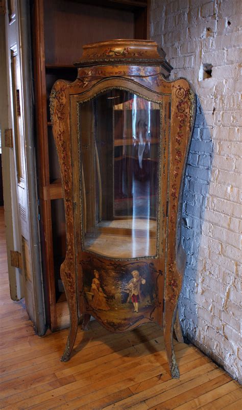 Antique French Painted Curio Cabinet W Curved Glass Door Salvage One