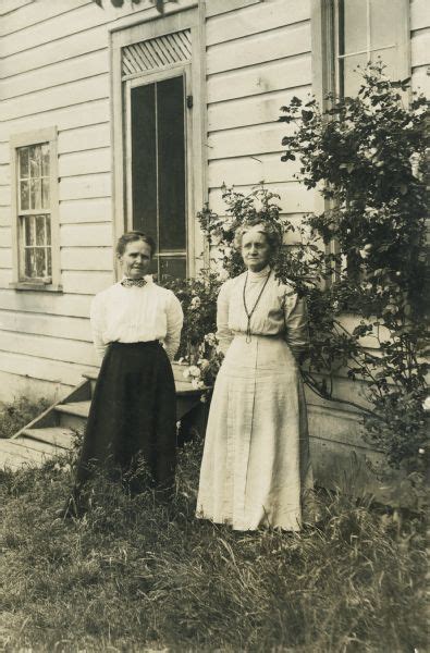 Two Older Women Posing Near House Photograph Wisconsin Historical