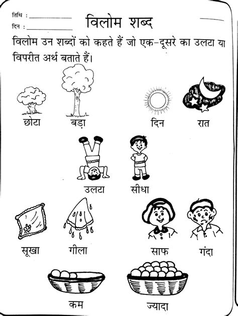 Hindi Grammar Work Sheet Collection For Classes 56 7 And 8 Opposites