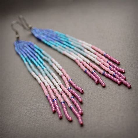 Boho Seed Bead Earrings Extra Long Beaded Earrings Fringe Etsy