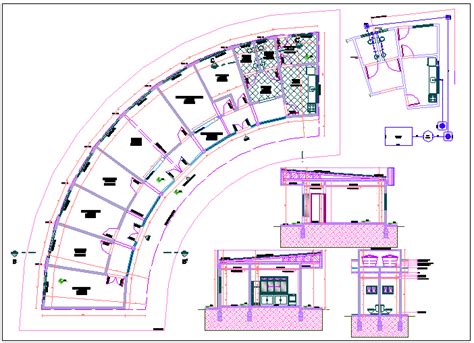Elevation And Circular Design Layout Plan Of Building Cadbull