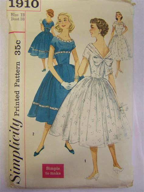 Vintage 1950s Simplicity 1910 Rockabilly Dress Pattern Sz 13 Etsy