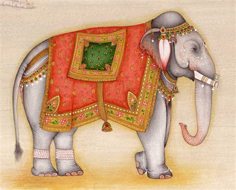 Miniature Painting Of Elephant Natural Color On Paper Mughal Etsy