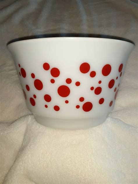 Vintage Hazel Atlas Milk Glass RED Polka Dot Punch Bowl Antique