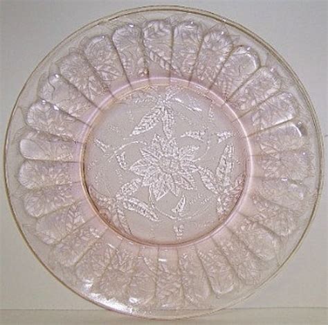 Jeannette Pink Floral Poinsettia Depression Glass 8 Inch Salad