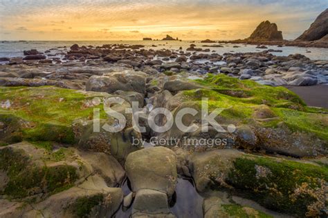 Rocky Ocean Coast With Sunset Stock Photos