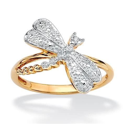 PalmBeach Diamond Accent 18k Gold Over Sterling Silver Dragonfly Ring
