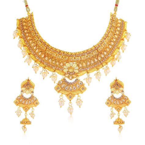 sukkhi lavish gold plated lct stone choker necklace set for women n79893