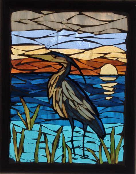 Blue Heron At Sunset Stained Glass Mosaic Panel Delphi Artist Gallery