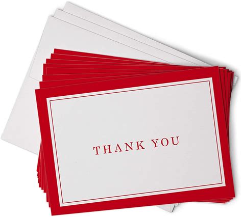 Red Formal Thank You Cards With Border 48 Classic Note