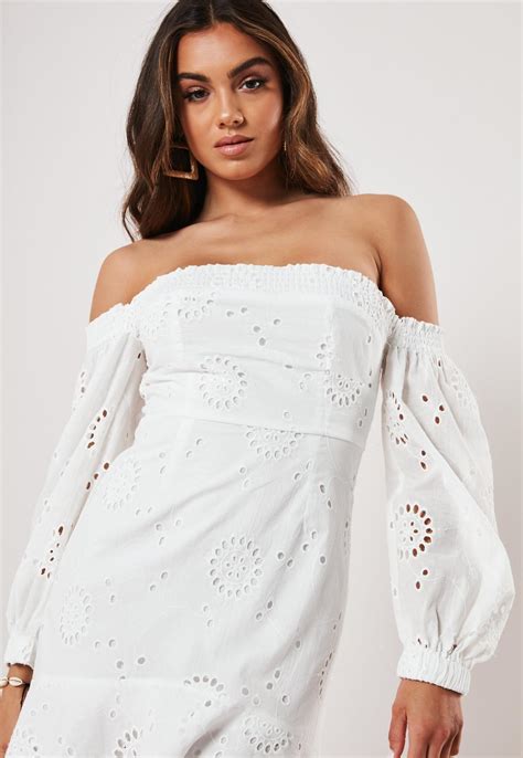 White Broderie Anglaise Bardot Mini Dress | Missguided