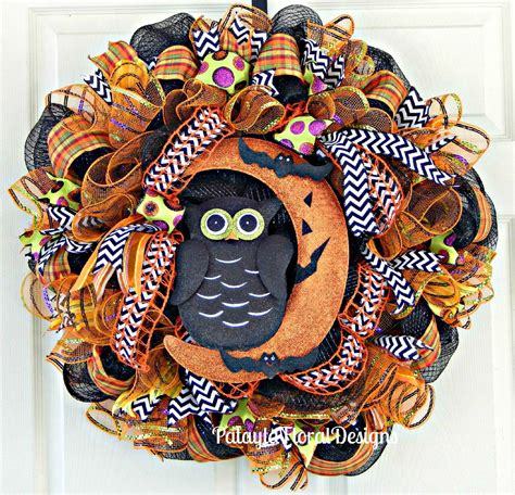 Halloween Wreath With Owl, Deco Mesh Wreath for Halloween, Orange Black ...