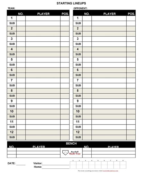 Baseball Lineup Card Template Excel Database