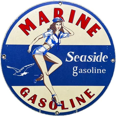 Vintage Seaside Gasoline Porcelain Sign Marine Gasoline Gas Station Pump Plate Picclick