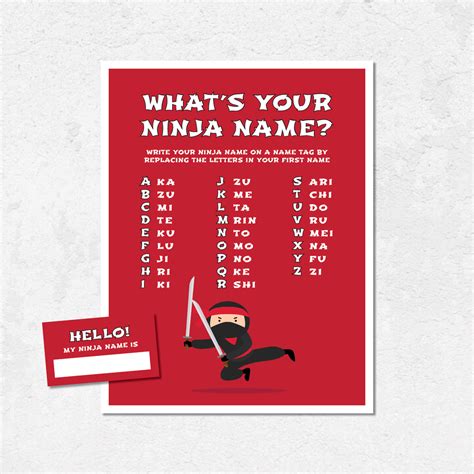 Instant Download — Ninja Birthday Game Whats Your Ninja Name Red