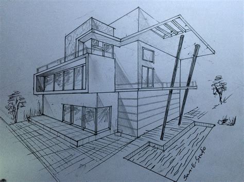 Architecture Modern House Design 2 Point Perspective View