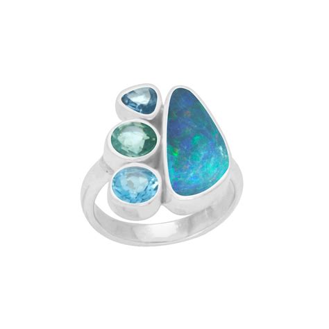 Gorgeous Opal Ring With Blue And Green Topaz Etsy