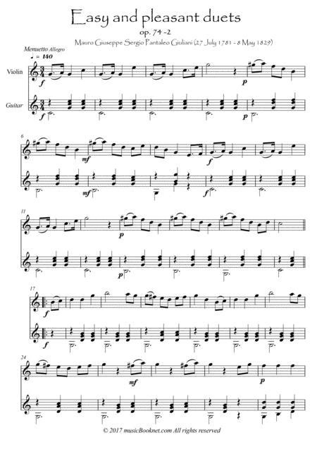 Our collection of free guitar lessons for beginners are designed to teach you how to play acoustic or electric guitar by covering the absolute basics up through playing chords and songs. Easy Violin Guitar Duets By Giuliani 74-2 By Mauro Giuliani (1781-1829) - Digital Sheet Music ...
